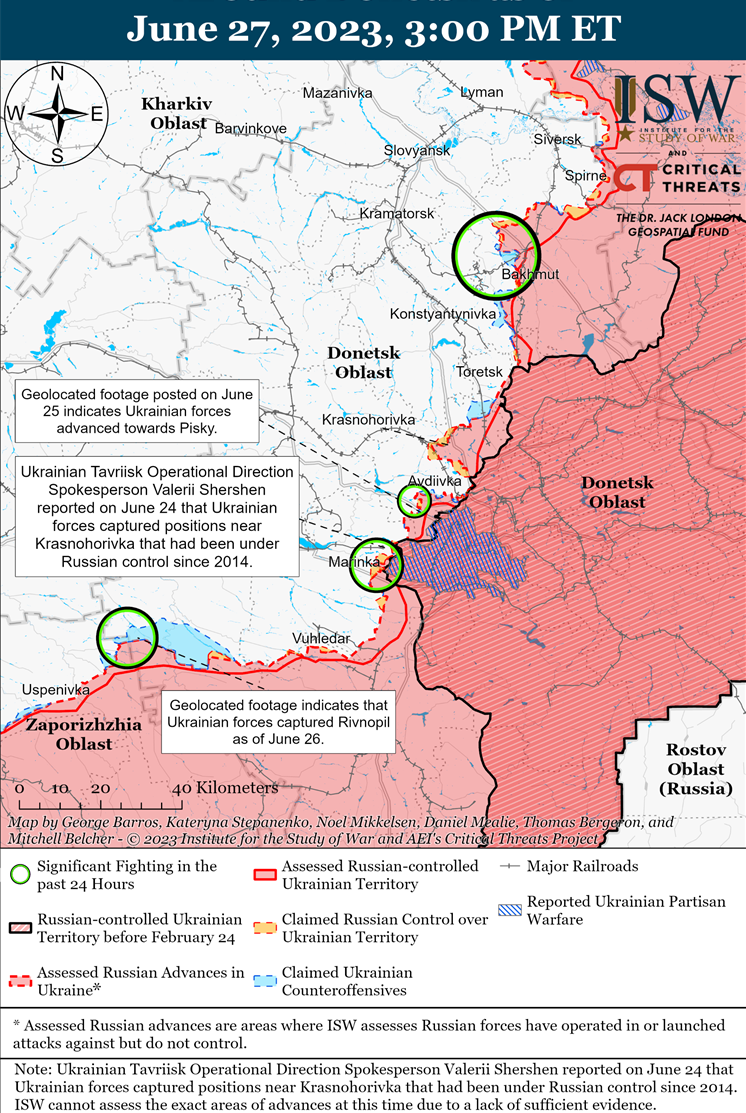 Карта військових дій в Донецькій області від ISW