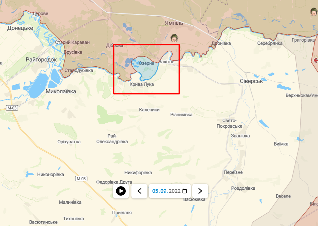 Карта бойових дій на ділянці фронту в Донецькій області