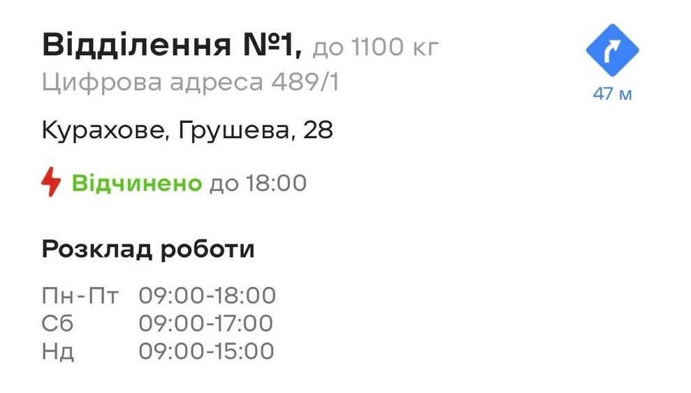 Графік роботи Нової Пошти №1