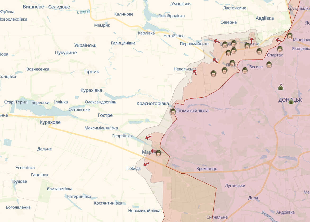 Лінія фронту біля Мар'їнки на 26.02.23