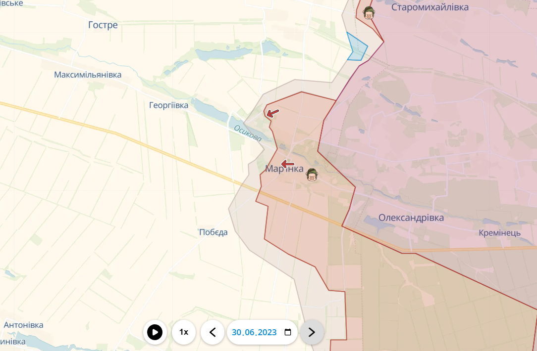 Карта бойових дій біля Мар’їнки