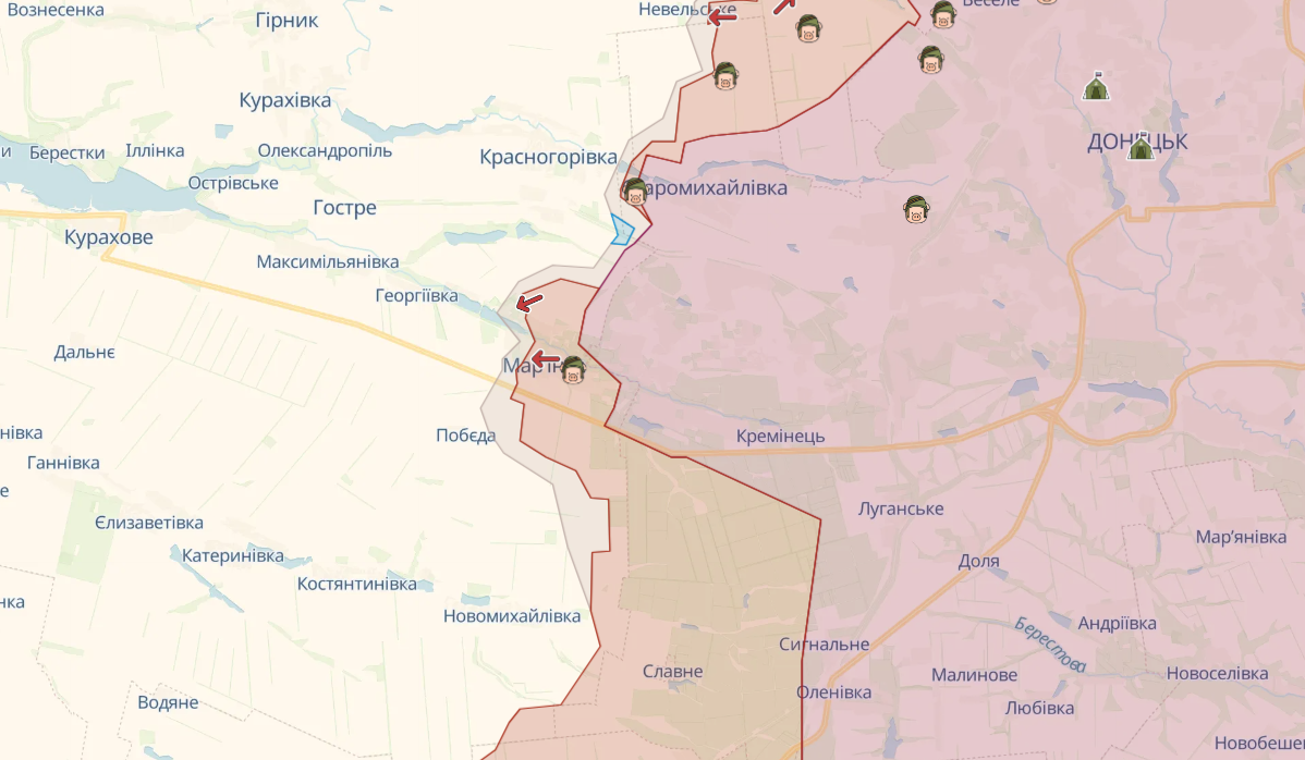 Карта військових дій біля Мар'їнки