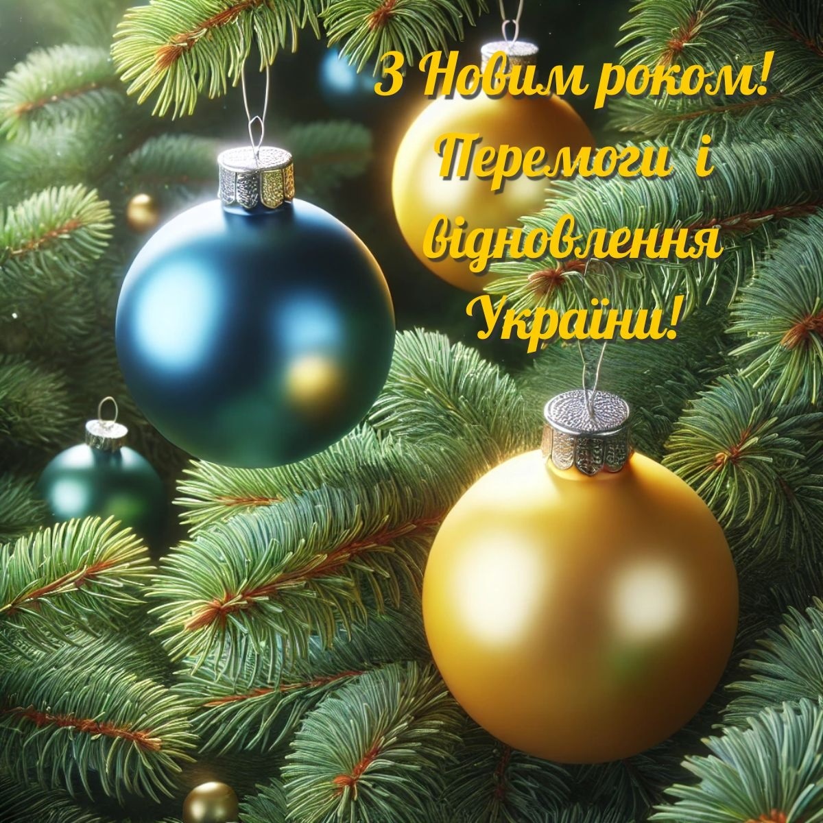 ялинка з жовтими та блакитними прикласами