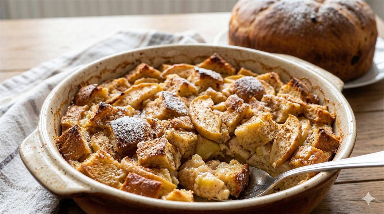 Запіканка з яблуками та черствою паскою